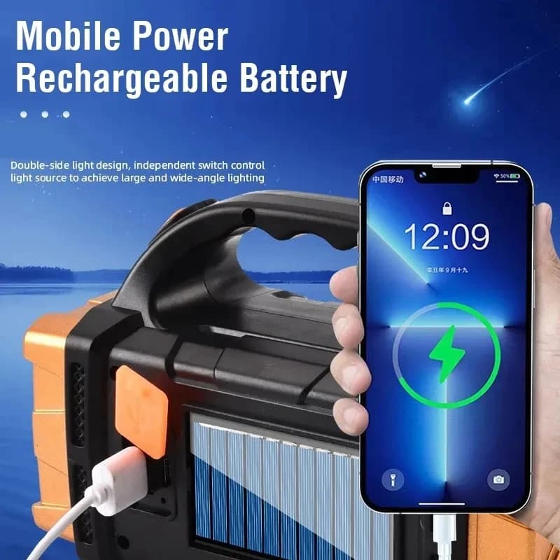 Lampe de poche LED solaire aste par USB, lampe de travail COB, charge à 4 vitesses, lampe de camping