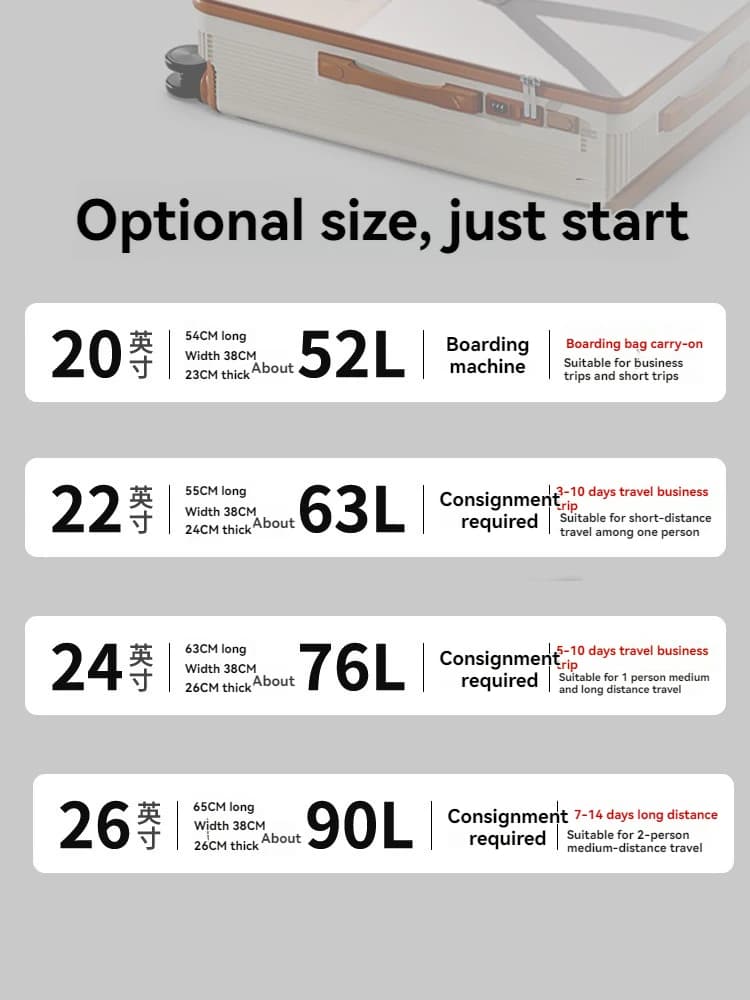 2025 nouvelle valise de voyage de grande capacité de freinage antichoc à tige large 20 "sac de verro