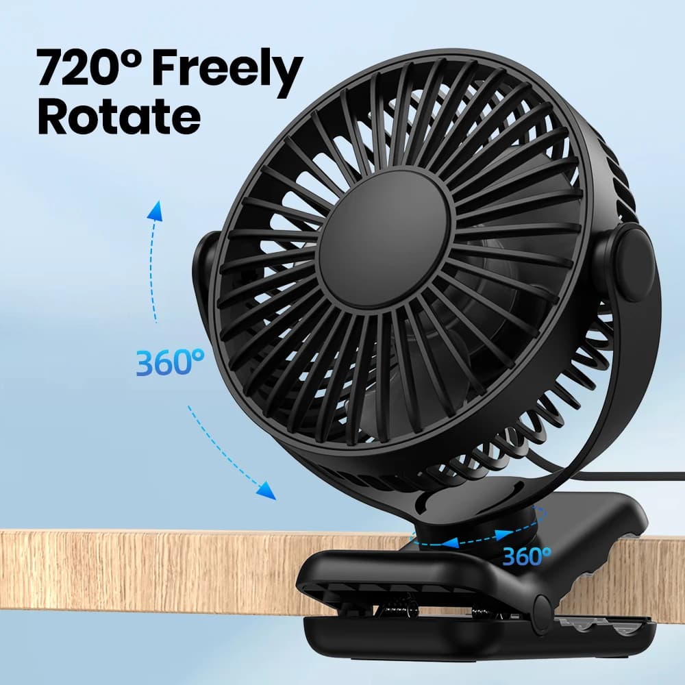 TOPK Mini ventilateur portable à clipser, ventilateur de bureau USB, vent silencieux à 3 vitesses 72