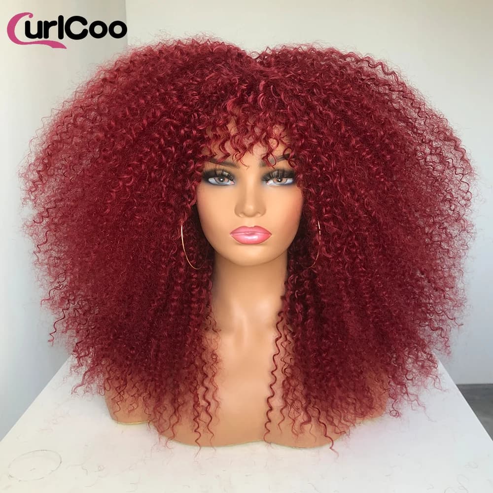 Perruque bouclée avec frange, perruque Afro bouclée pour femmes noires, perruque longue et moelleuse