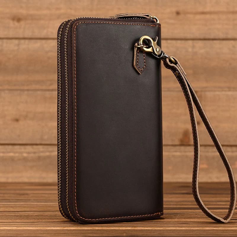 Portefeuille de styliste en cuir véritable pour homme d'affaires, avec Double fermeture éclair, en p