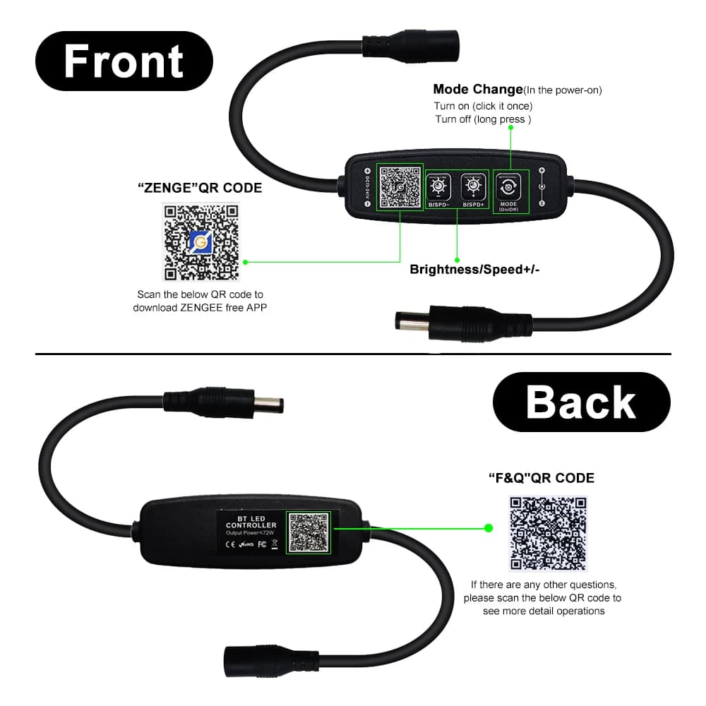 Mini contrôleur de Led sans fil, bouton variable, Bluetooth, pour bande lumineuse monochrome 3014 CO