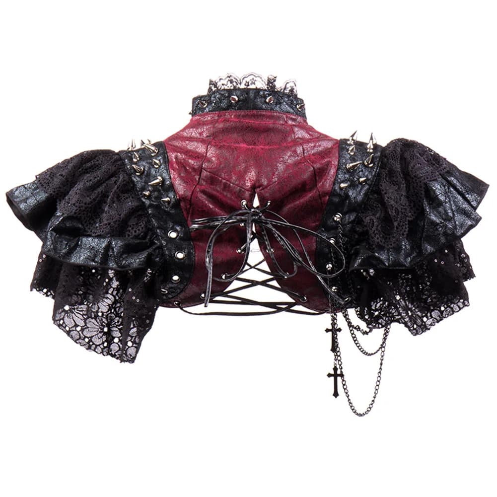 Veste vintage en cuir rouge et dentelle noire pour femme, RiSALE Equiy2k, Costume Steampunk, Vêtemen