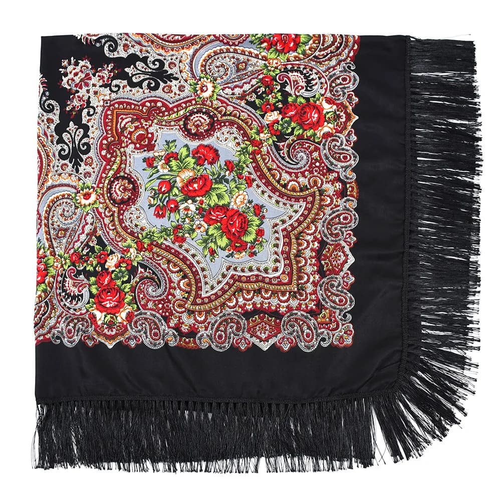Foulard Russe de Luxe à Imprimé Floral pour Femme, Châle Bandana Carré, 21ème à Franges, Mouchoir, 1