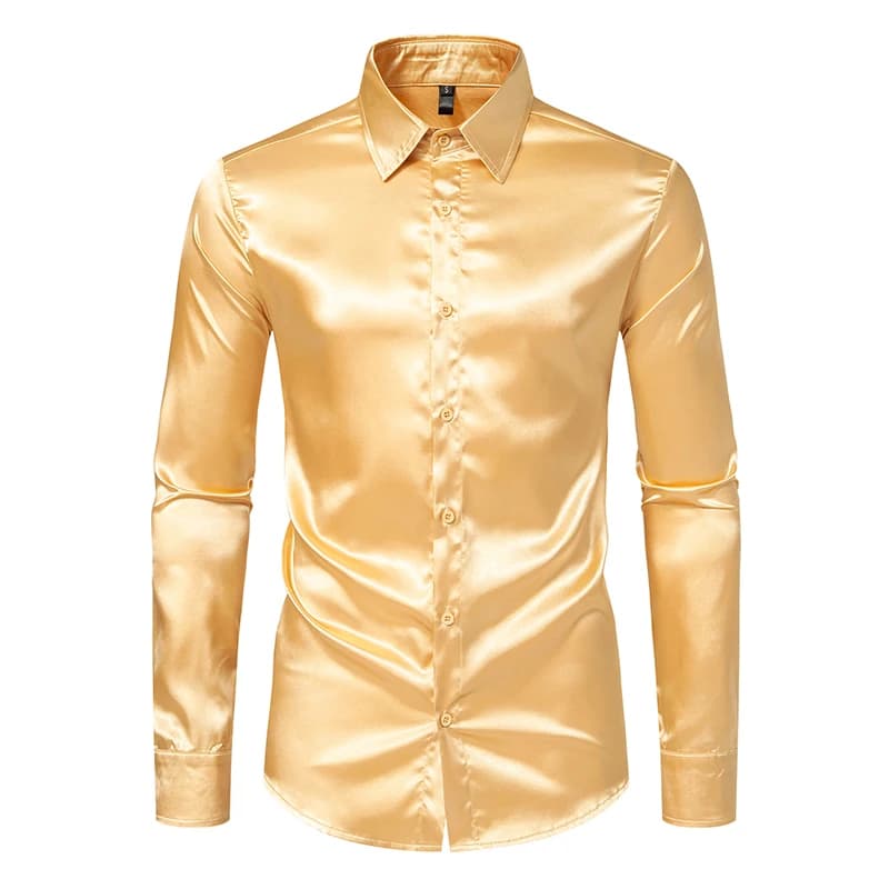 Chemises de luxe en Satin noir pour hommes, chemise de smoking lisse en soie, couleur unie, pour fêt