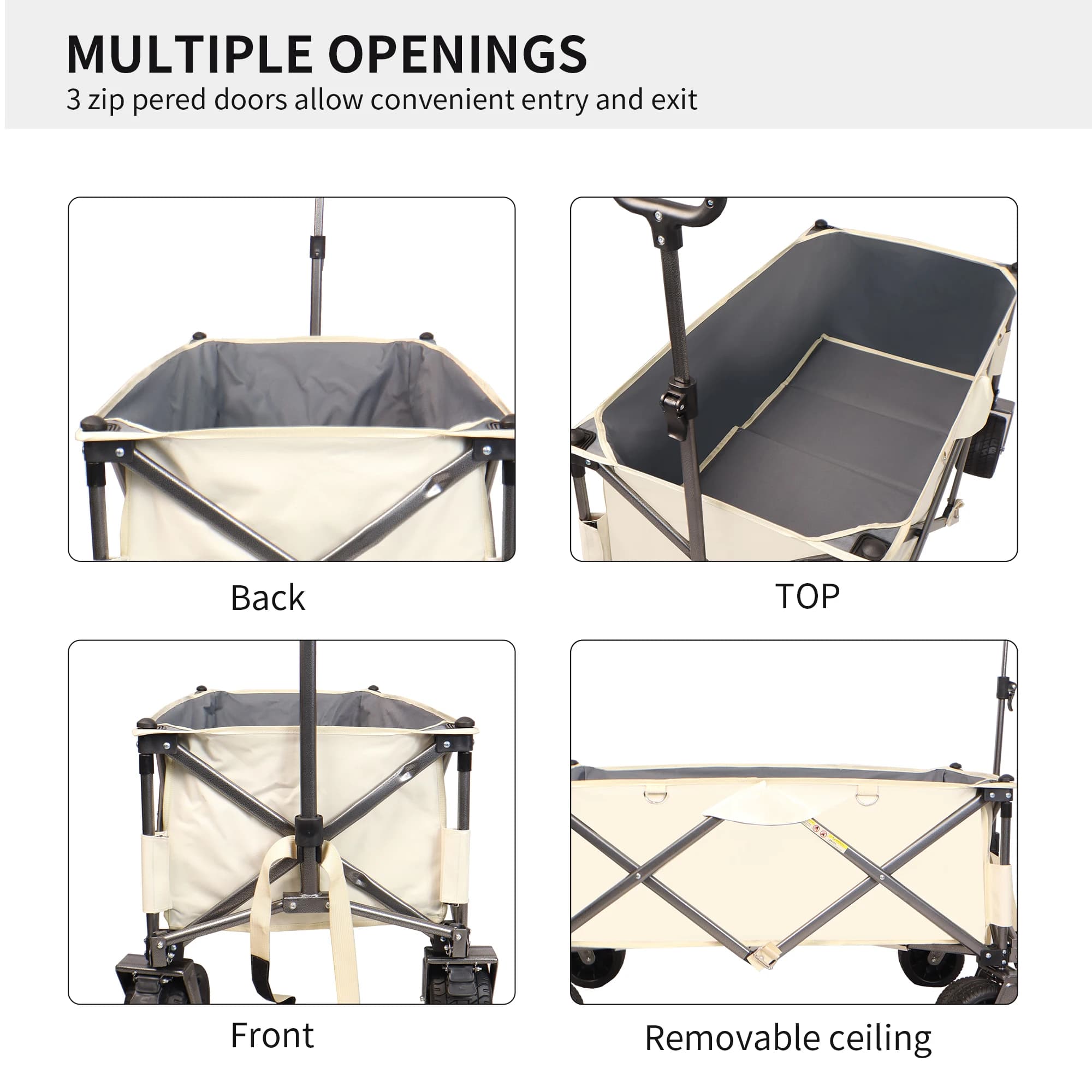 Chariot de plage utilitaire pour le sable, chariot pliant RapDuty, grandes roues, poignée réglable, 