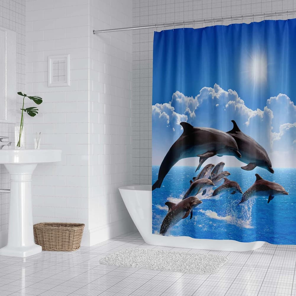 Rideau de douche dauphin bleu, monde sous-marin, vie Marine, tissu en Polyester, thème océan pour en