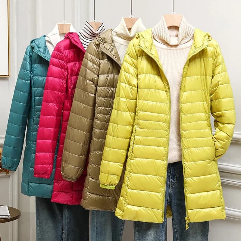 Veste bouffante ultralégère en duvet de canard pour femme, manteau chaud et Portable à capuche, coup