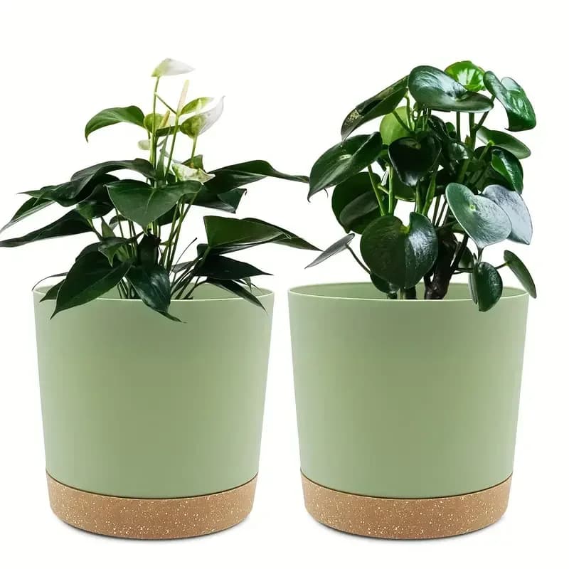 Pot de fleurs, lot de 2 jardinières pour plantes d'intérieur avec trous de drainage et soucoupe, pot