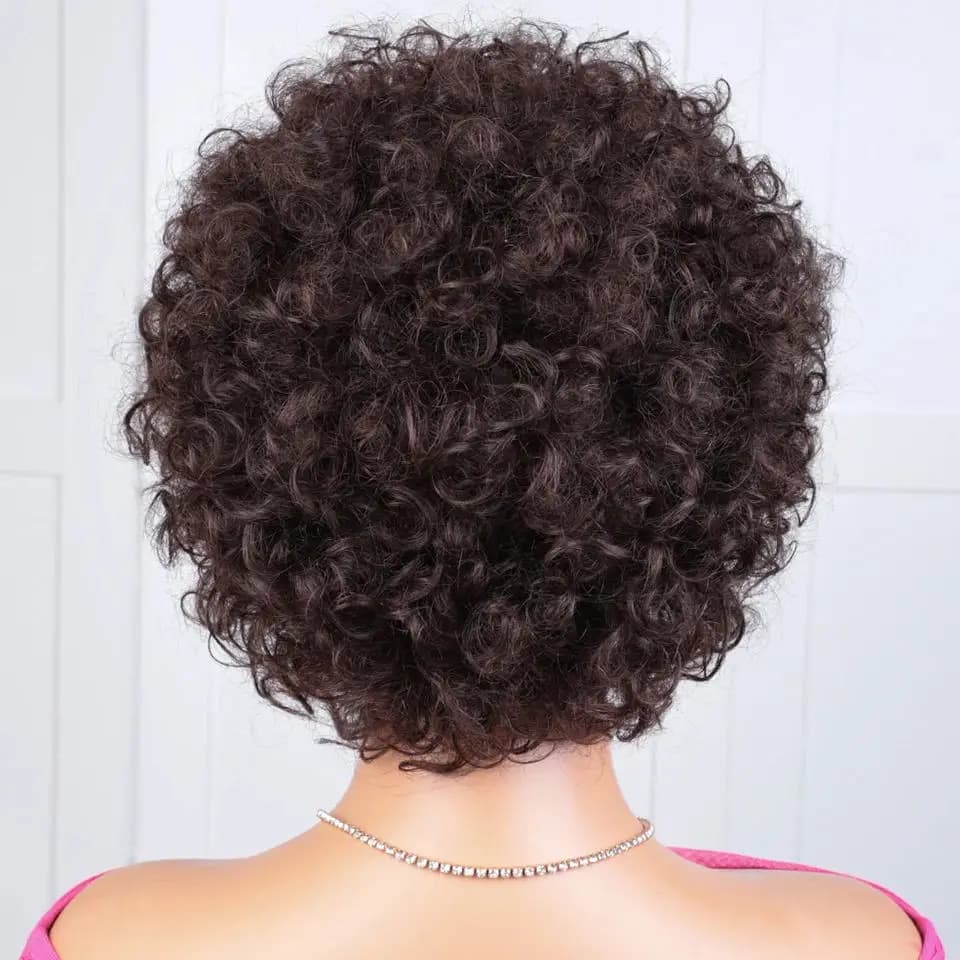 Perruques de cheveux humains Afro bouclés courts élégants avec frange pour les femmes vêtements de c