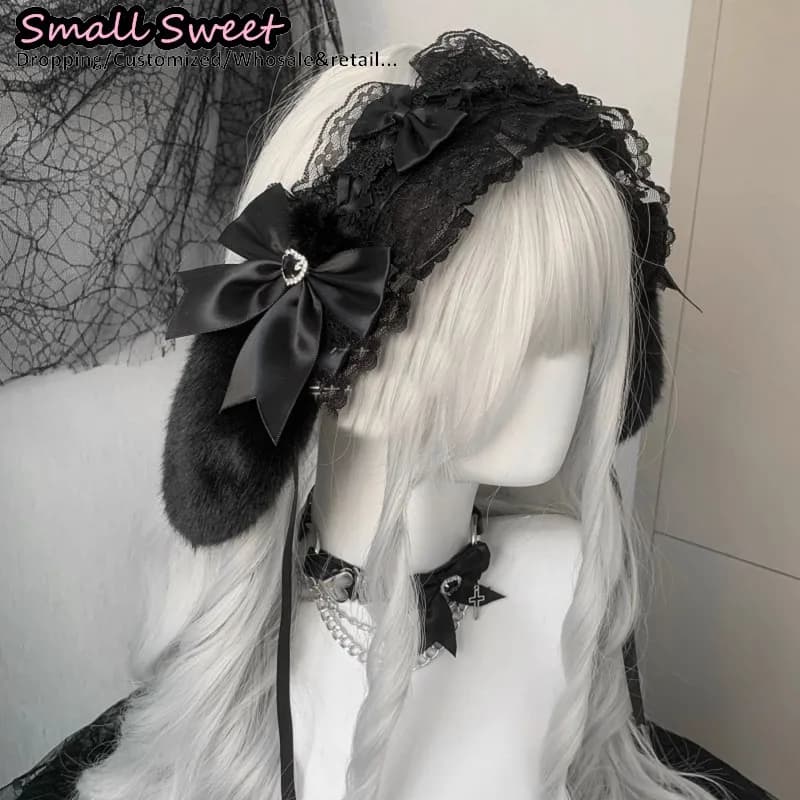 Goth lapin oreille arc bandes de cheveux Harajuku gothique Lolita Y2K fille oreilles de lapin bandea