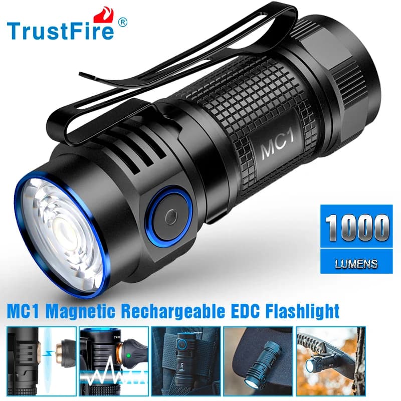 Trustfire MC1 lampe de poche Rechargeable Usb 1000Lumen EDC lampe à LED magnétique 2A charge rapide 