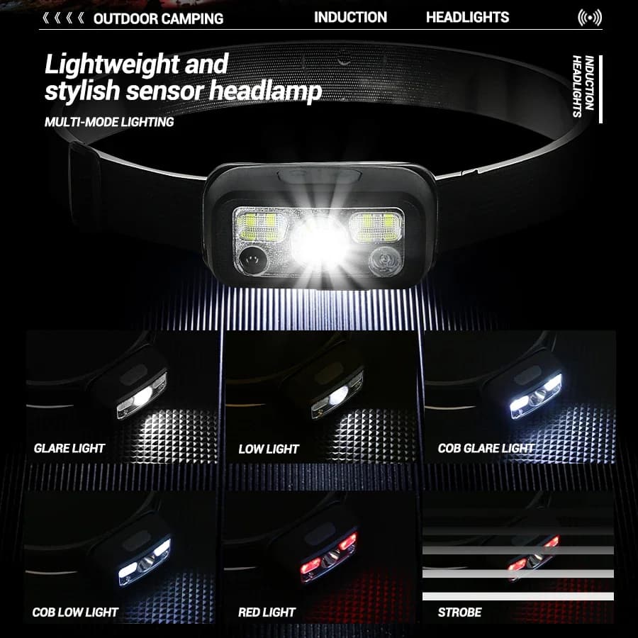 Mini lampe de sauna à capteur injuste aste, lampe frontale USB, torche, lumières LED, lampe de reche