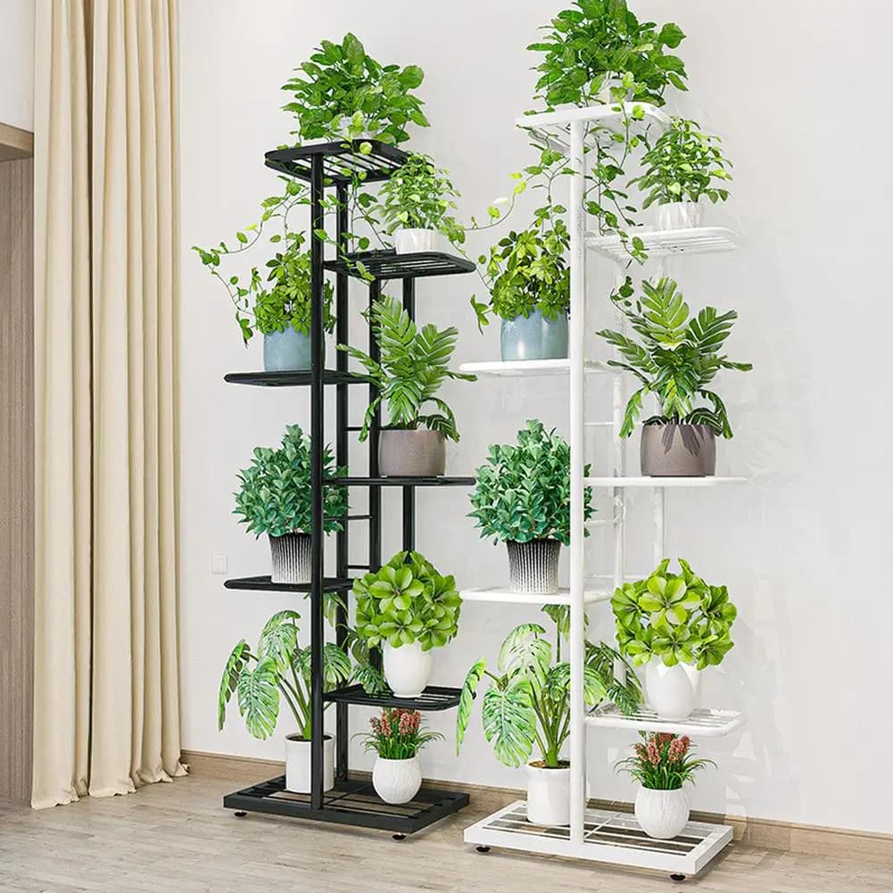 Support pour plantes en métal à 8 niveaux, 9 supports pour plantes en pot d'intérieur et d'extérieur