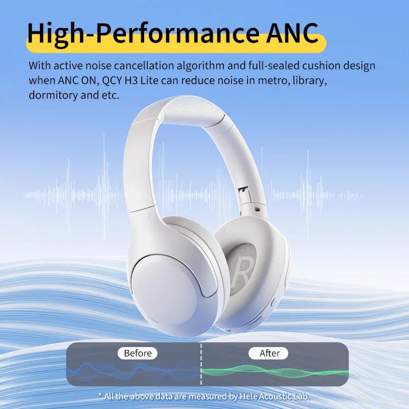 QCY-Casque sans fil H3 Lite ANC, Bluetooth 5.3, suppression active du bruit, casque sur l'oreille, p