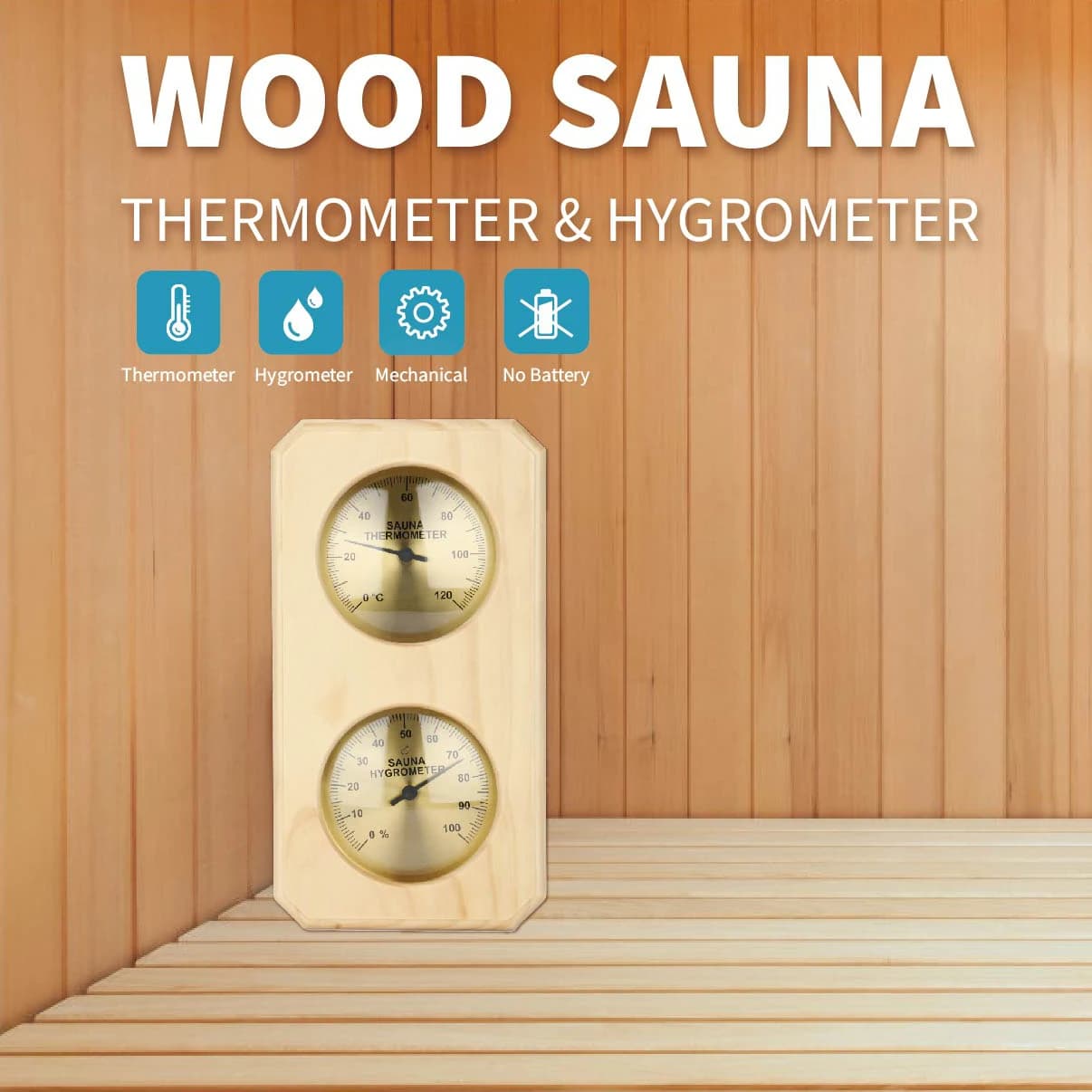 KT THERMO – thermomètre et hygromètre de Sauna en bois, accessoire de Spa mural, mécanique, aucune b