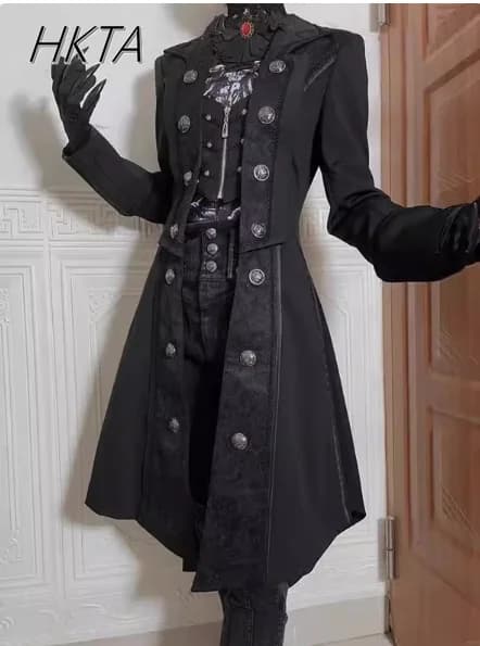 High Sense – Trench-Coat Y2k pour hommes et femmes, Robe gothique foncée, manteaux longs Lolita, vêt
