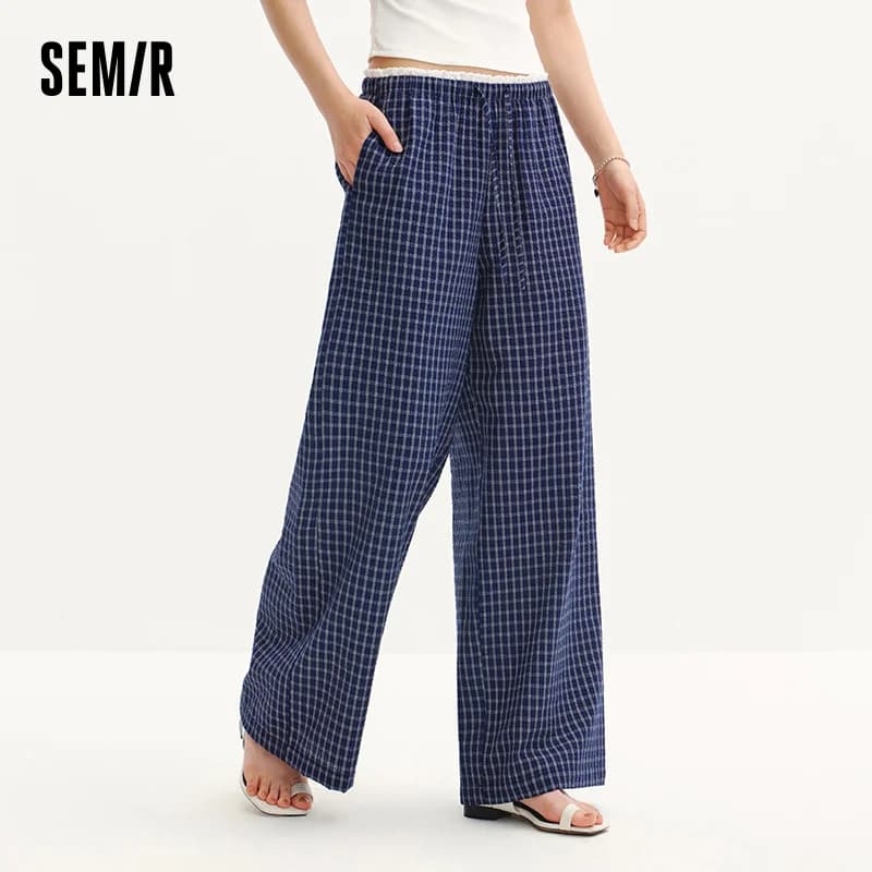 Pantalon Femme Semir à Carreaux 2026, Texturé, à Volants, Coupe Large, Style Urbain Décontracté, Dou