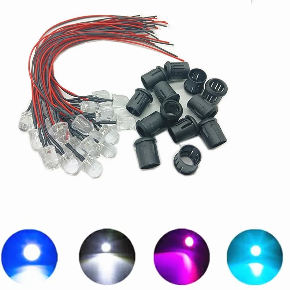 Diodes LED transparentes DC3V 5V 12V 24V 3MM 5MM 10MM pour pré-câble rouge/vert/bleu/jaune/UV/Orange