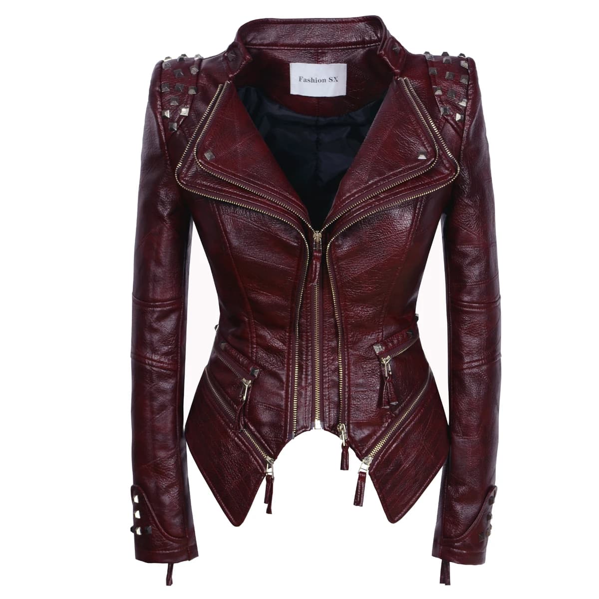 Veste de moto en cuir synthétique SX pour femme, veste couvertes en PU, punk, rivet, vélo