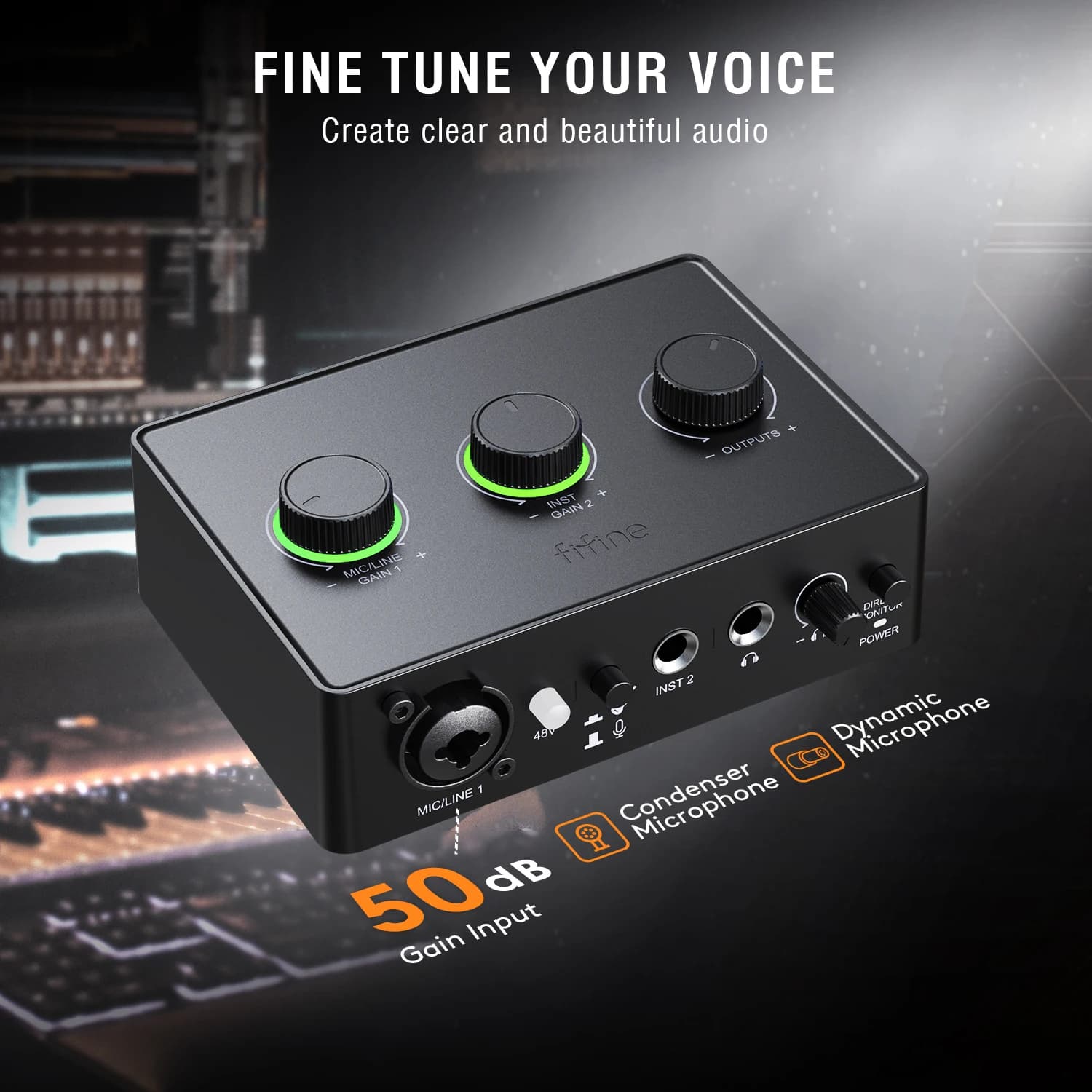 FIFINE-Kit Podcast avec Micro ociamique/Carte Son, Studio Tout-en-un avec Centre Audio pour PC Strea