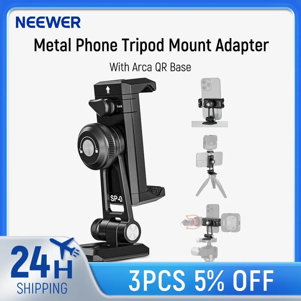 NEEWER Adaptateur de montage sur trépied pour téléphone en métal avec base Arca QR, chaussure froide