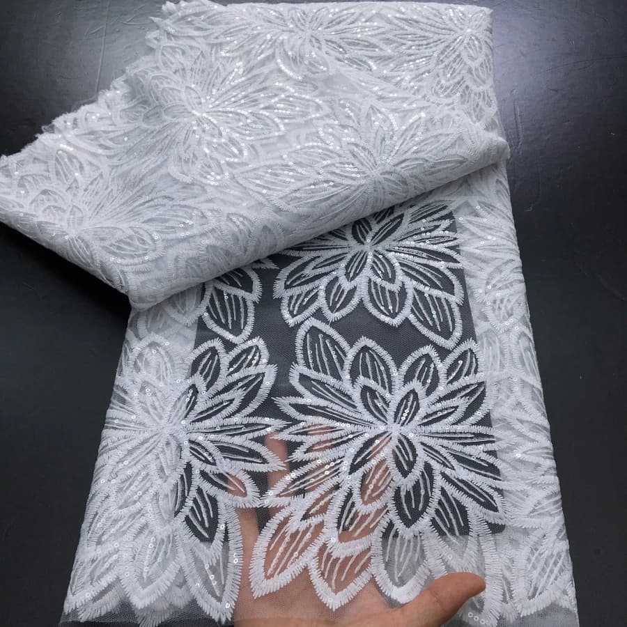 Tissu africain en dentelle Tulle et maille française blanche, 5 Yards, haute qualité, pour robe de m