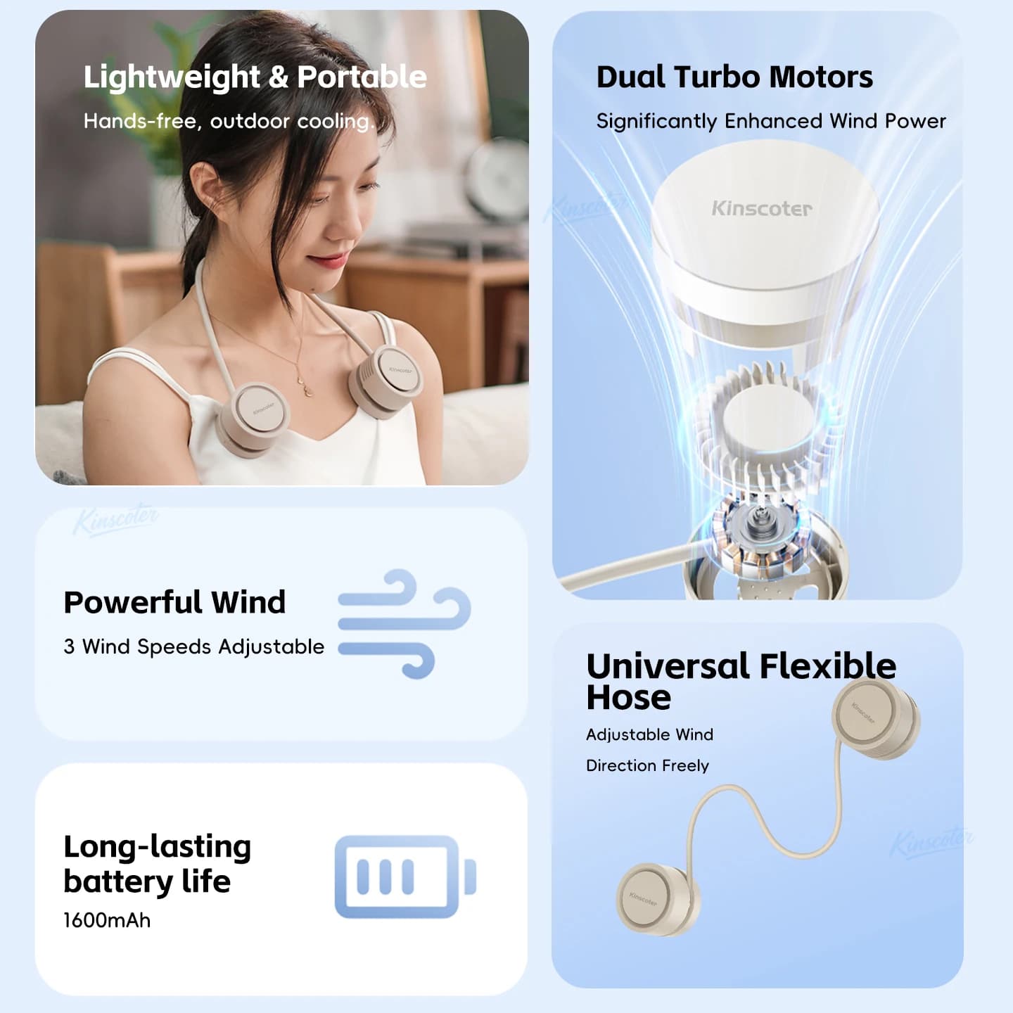 Nouveau ventilateur de cou portable, mini ventilateur USB pliable, ventilateur de vent rechargeable 
