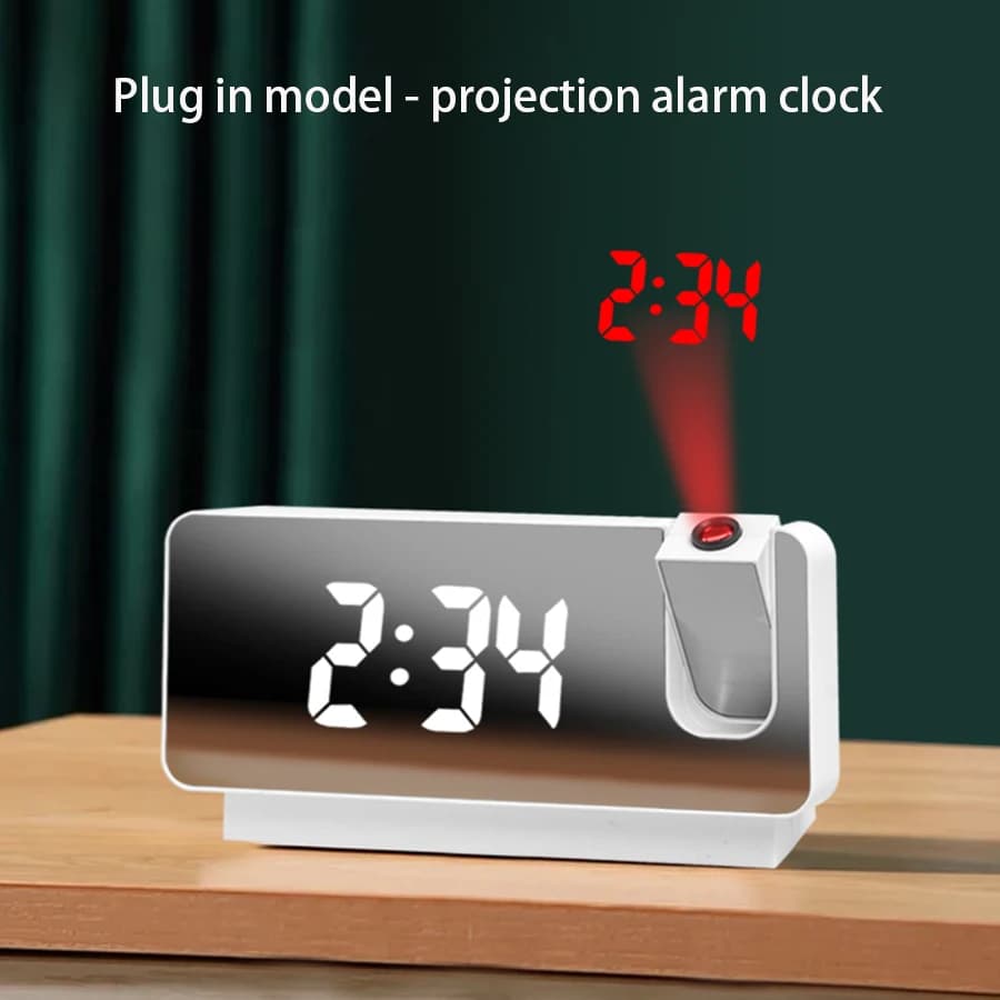 1 réveil enfichable à affichage miroir LED, projection de temps, fonction de mémoire de mise hors te