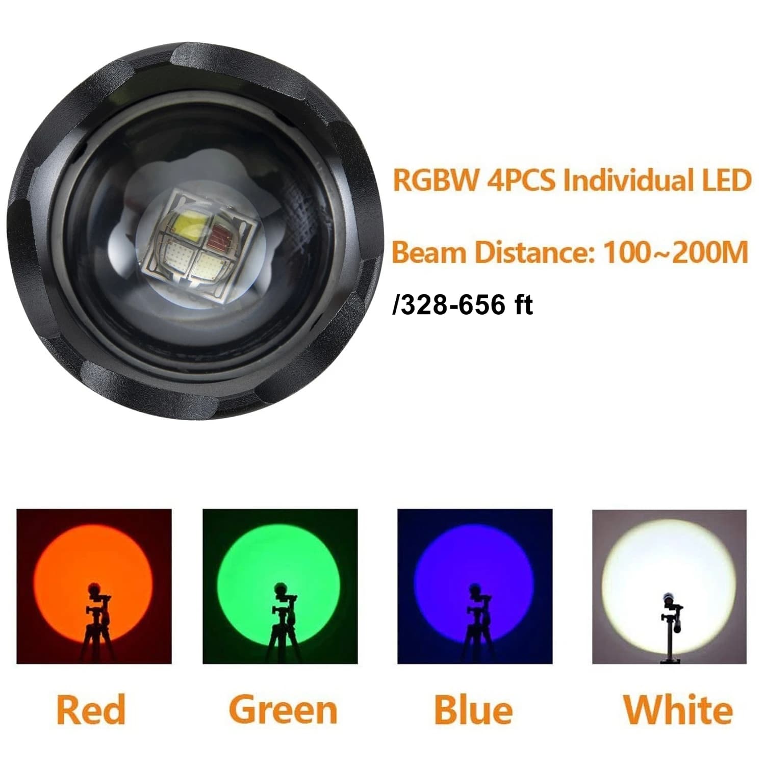 Zoomable 4 couleurs lumière blanc/rouge/vert/bleu lampe de poche LED USB charge pêche Camping chasse