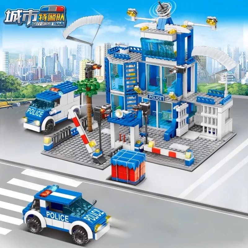 Ville poste de police bloc de construction groupe garçon bricolage voiture brique station de police 