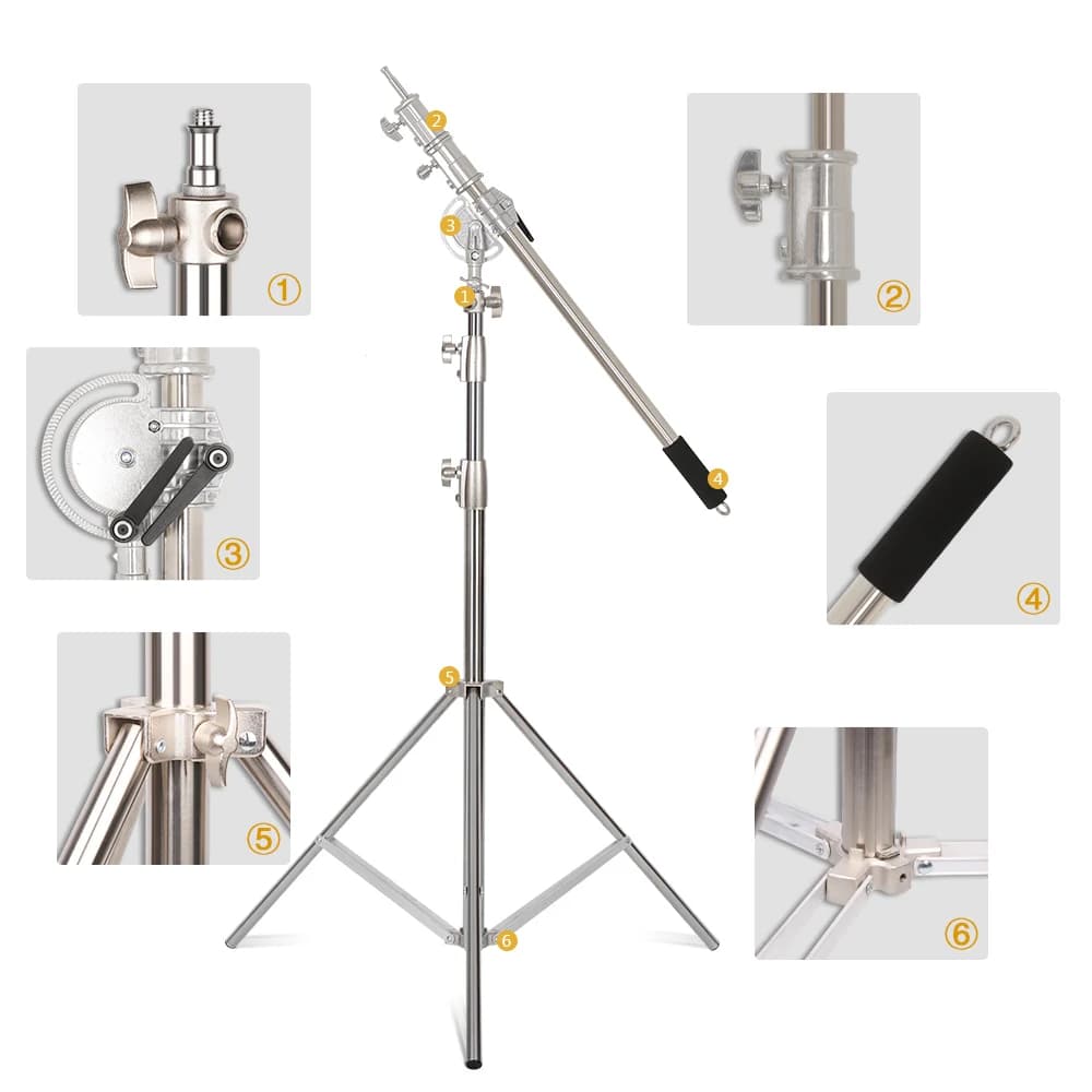 Support d'éclairage SH 2,9 m avec kit en acier inoxydable, bras transversal et sac de transport, acc