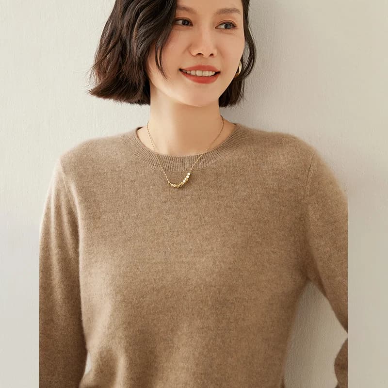 Pull à col ras du cou en cachemire pur pour femme, manches longues, chaud et doux, tricoté, nouvelle