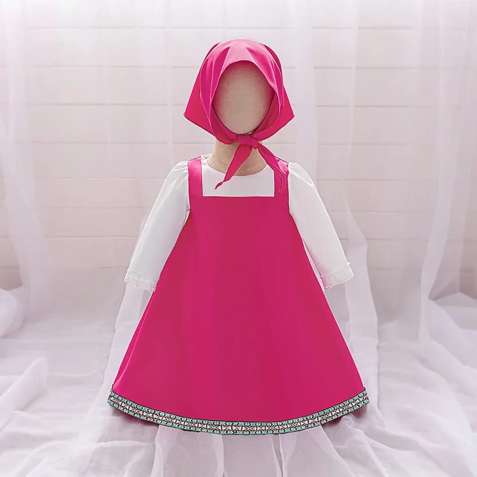 Costume de cosplay Masha pour tout-petits, tenue de dessin animé d'Halloween pour filles, robes rose