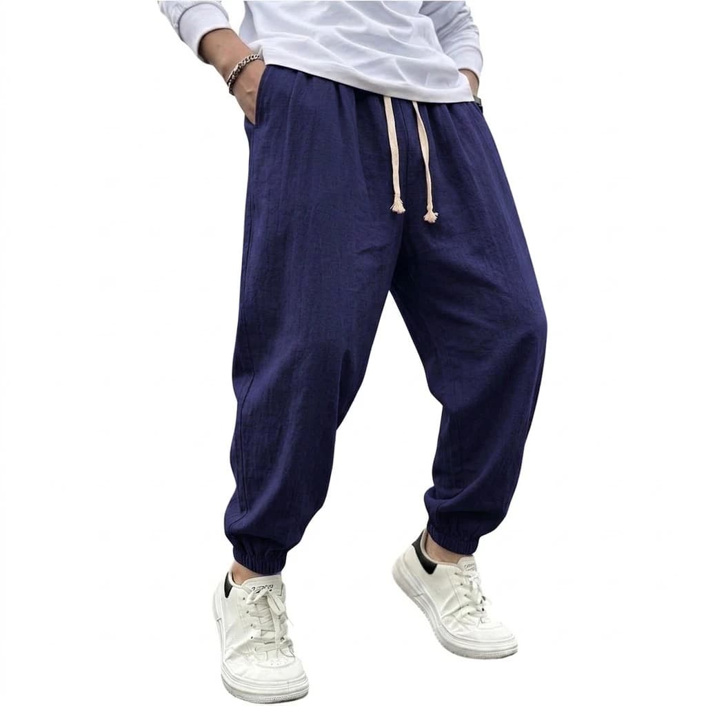 Pantalon Harem en Coton et Lin pour Homme – Couleur Unie, Style Sport Décontracté, Idéal Yoga, Joggi