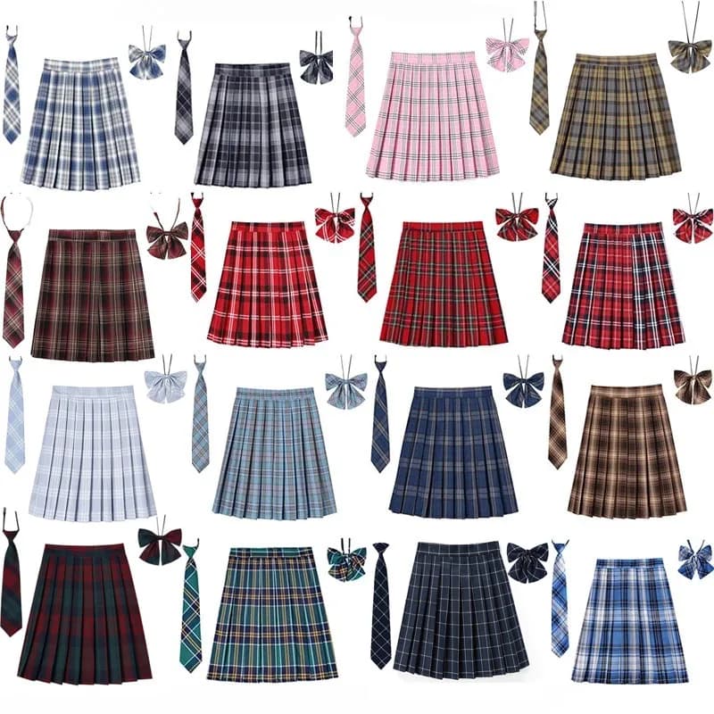 Jupe plissée à carreaux pour femmes, avec cravate, nœud papillon, XS- 5XL, Harajuku Preppy, Mini uni