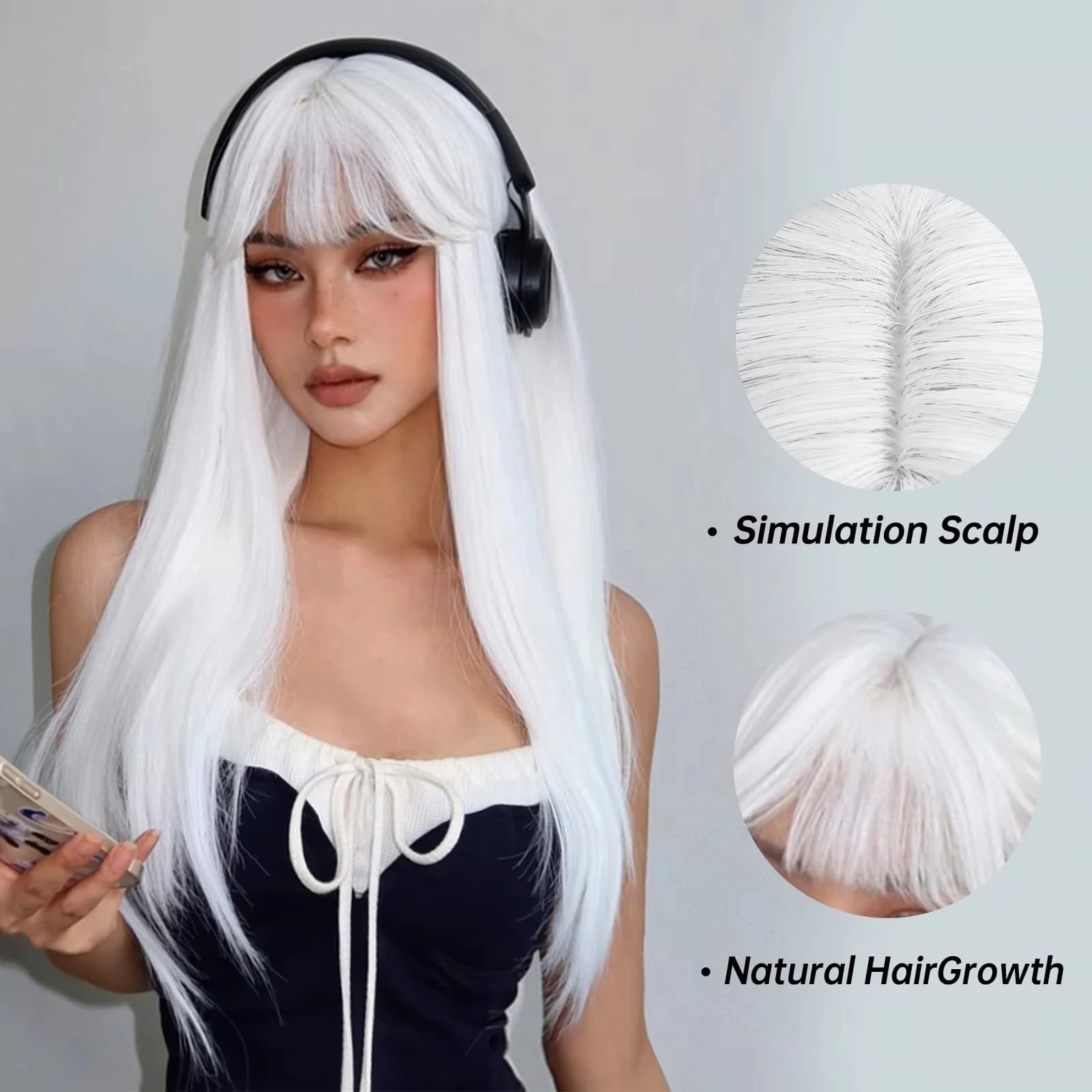 Perruques synthétiques longues et droites blanches pour femmes, cheveux artificiels colorés pour fêt