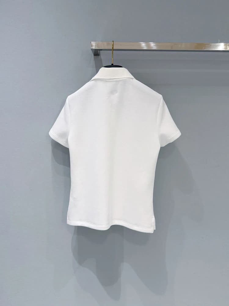 Polo en coton blanc slim décontracté pour femme, col rabattu, manches courtes, couleur unie, collect