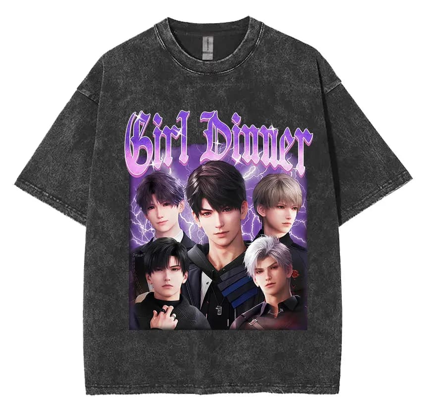 Sylus Love and Deepspace Vintage Washed T Shirts Girl Dinner Summer Harajuku Graphic T-Shirt Men's W