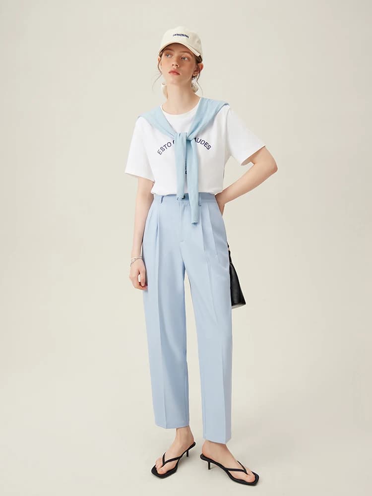 FSLE-Pantalon d'été taille haute pour femme, coupe courte, style décontracté, amincissant, fuselé, b