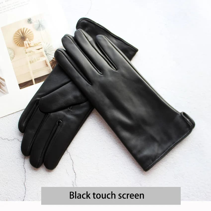 Gants en cuir de mouton de couleur pour femmes, doublure en laine de Style droit, chauds pour moto, 