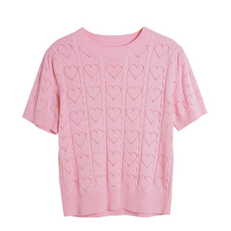 Pull-over OLrain pour femme, collection été 2026, style français, manches courtes, tricoté, col rond