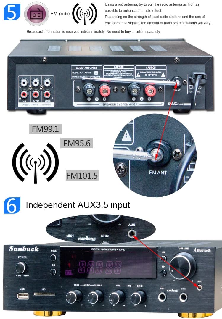 Sunbuck AV-80/298BT 2000W amplificateurs stéréo Bluetooth amplificateur HiFi professionnel haute pui