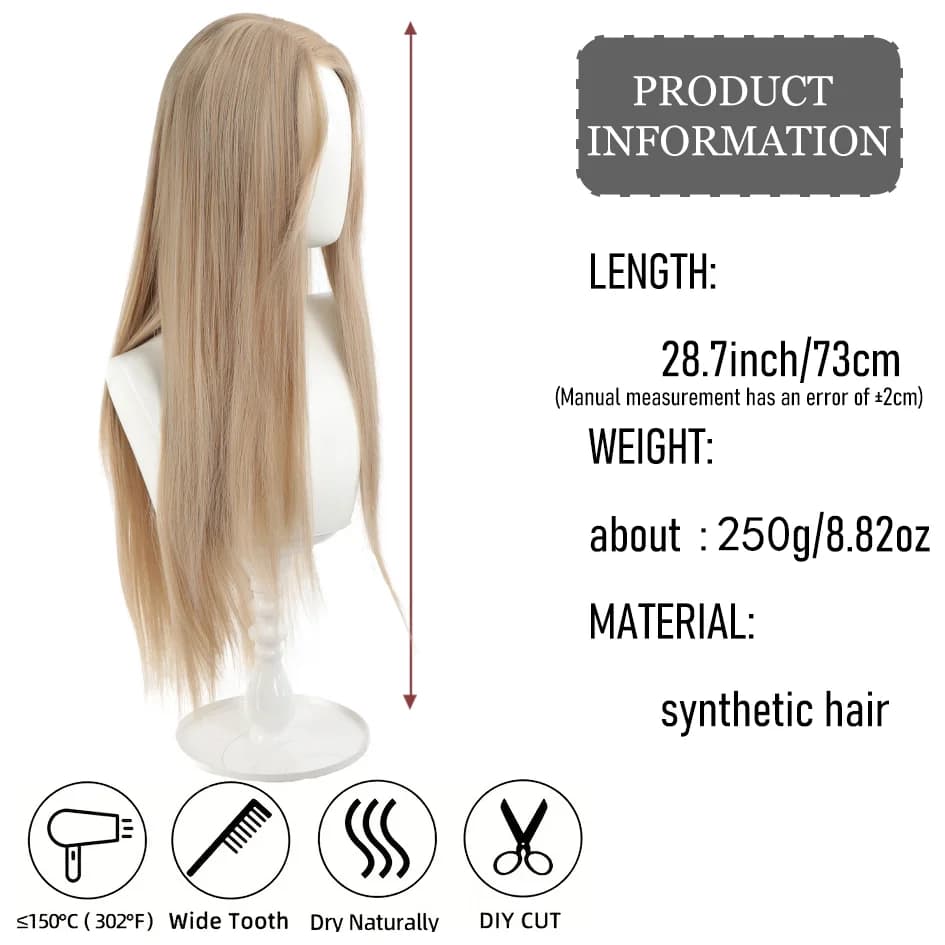 Cheveux longs et raides en lin ultraviolet synthétique avec THES, extensions de queue de cheval bouc