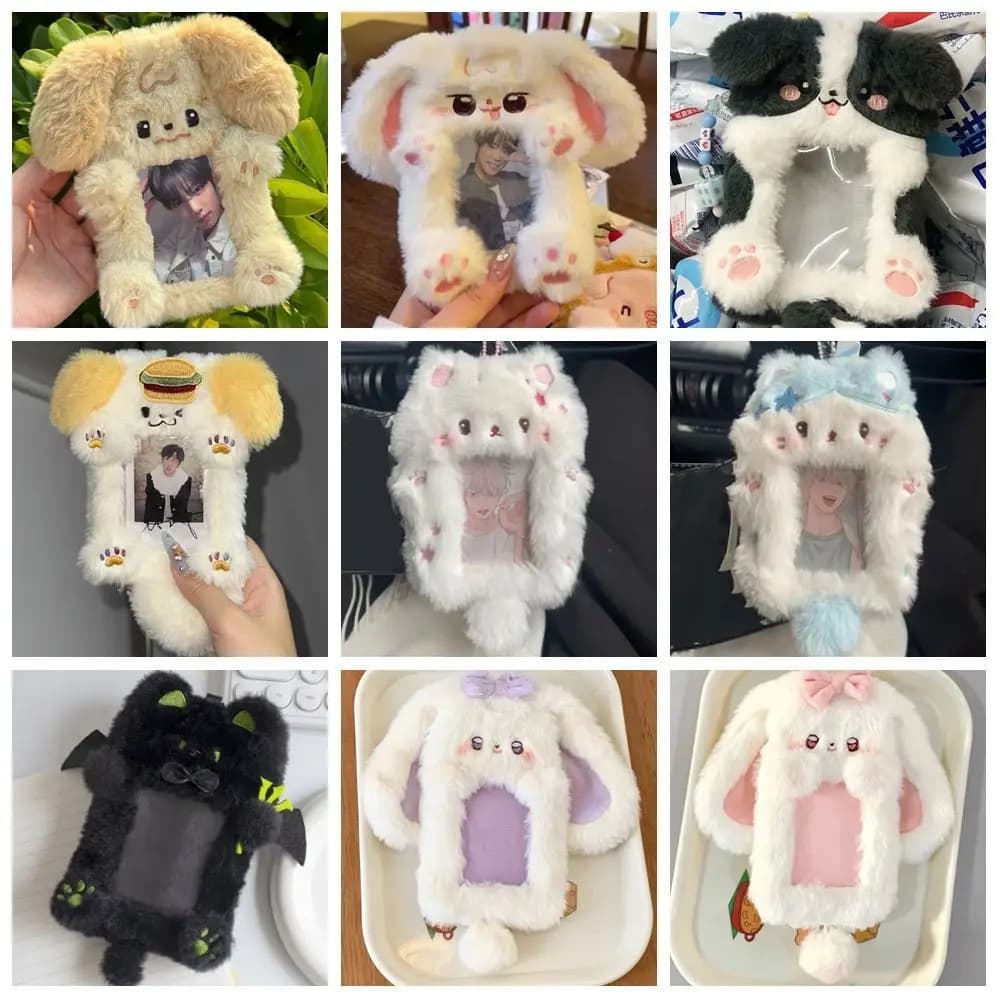 Étui de carte Photo multifonctionnel de dessin animé, en peluche, lapin à grandes oreilles/bordure C