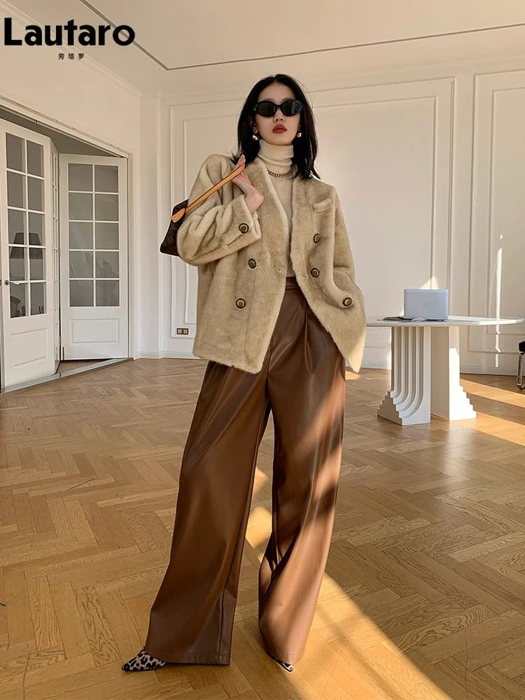 Lautaro printemps automne ample décontracté doux noir bordeaux Pu cuir pantalon à jambes larges pour