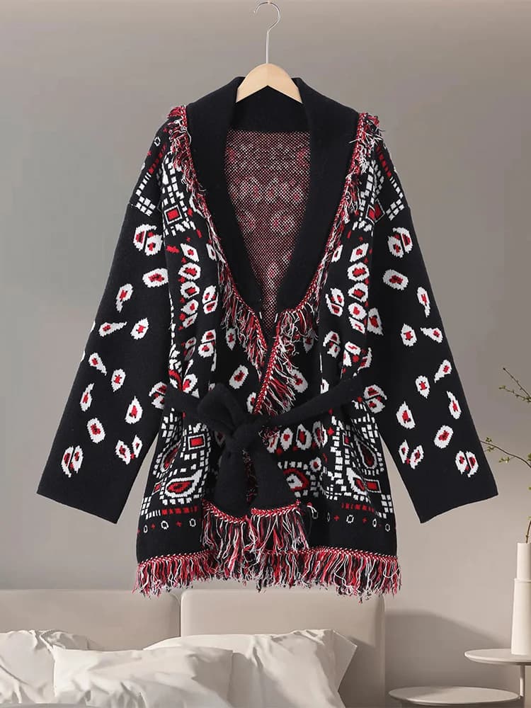 Cardigans tricotés en Jacquard pour femmes, ample, Patchwork, col en v, manches longues, épais et ch