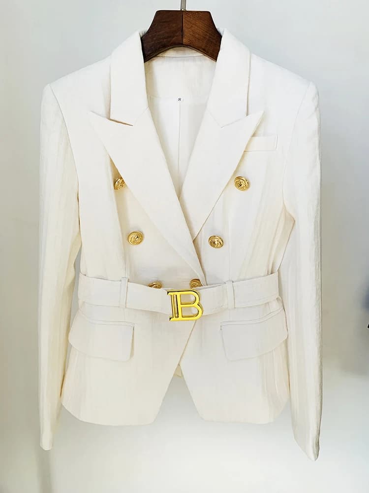 HIGH STREET Nouveauté 2026 Blazer de créateur pour femme, croisé, à boutons lion, jacquard monogramm
