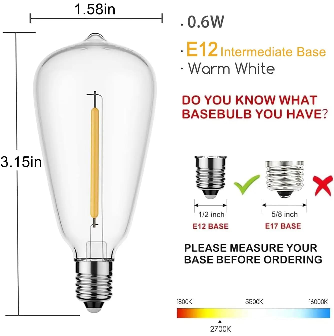 Ampoules incassables décoratives à LED ST38 vintage, ampoules de rechange en plastique E12, 1W, 7W, 