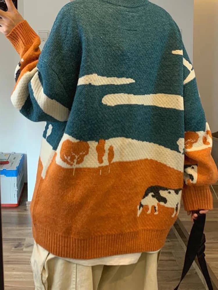 Pull Vintage Vintage pour Couple, Décontracté, Imprimé, Chaud, 03/Tricot, Comball BF, Harajuku, Nouv
